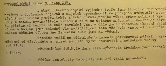 Z usnesení, které „Akční výbor fy Fr. Lhotský“ zaslal 8. března 1845 bývalému majiteli. Zdroj:archiv Františka Lhotského